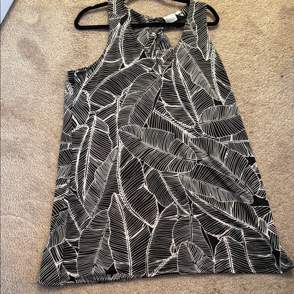 Black and White Leaf Print Mini Dress